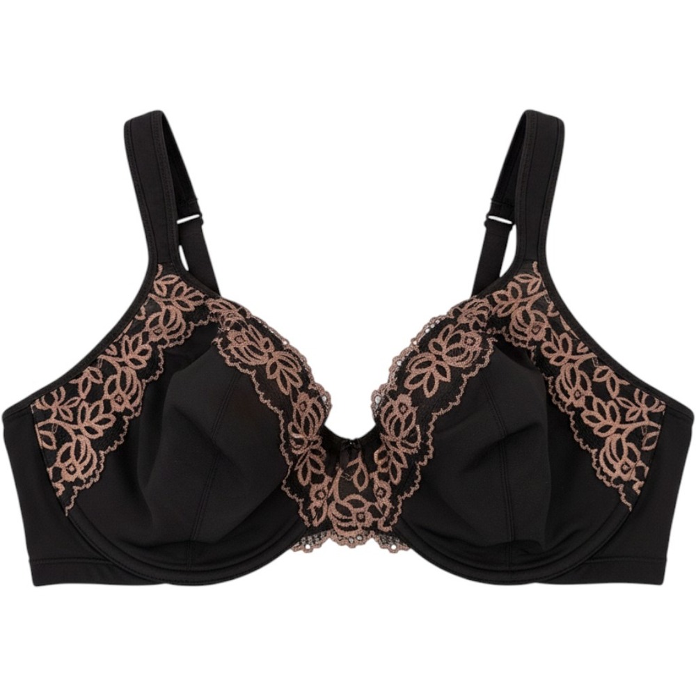 WonderBra W1983 Bra 44D Black Embroidered Lace Underwire Full Coverage Plus Size